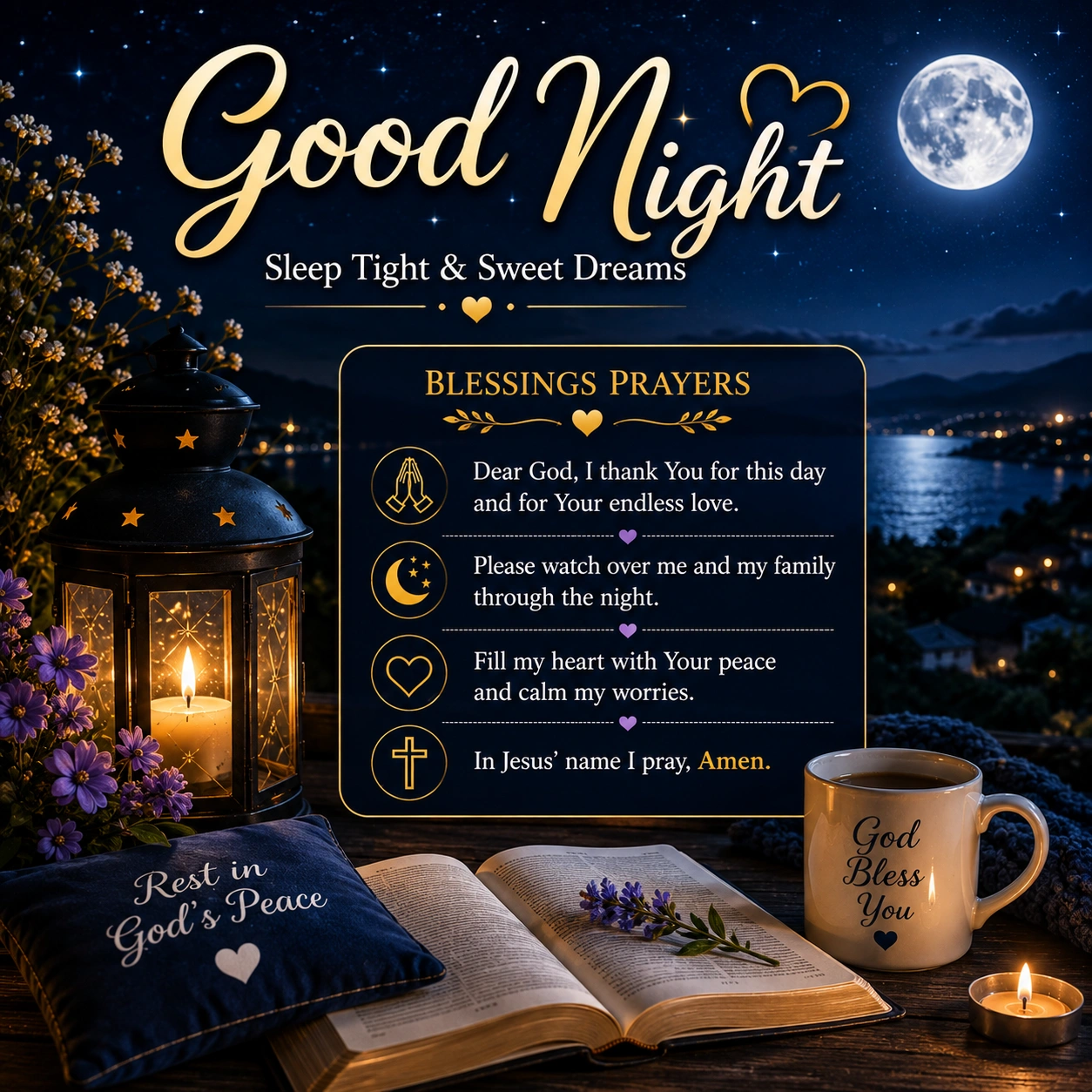 880+ Good Night Blessings Prayers Images to Share Before Bed