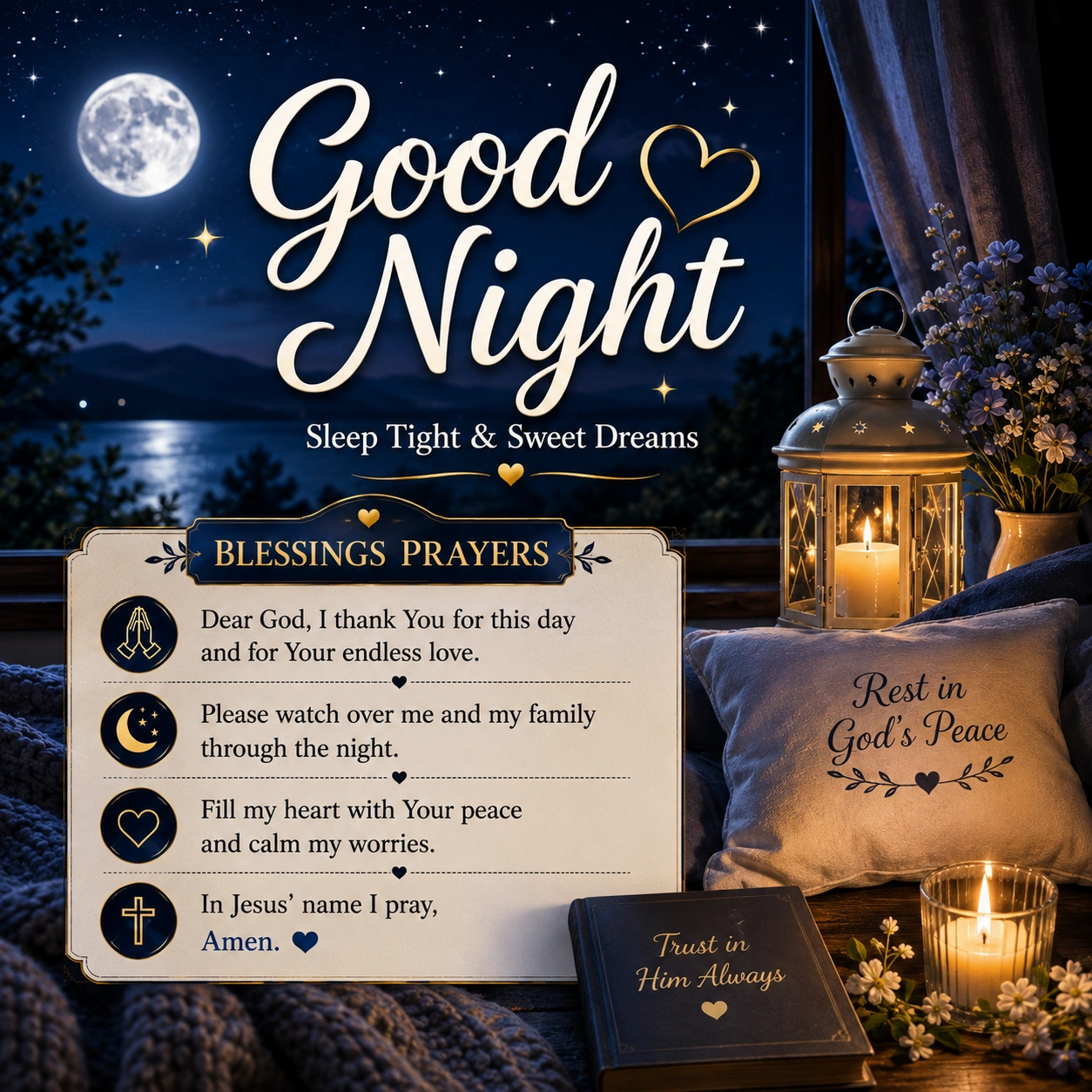 880+ Good Night Blessings Prayers Images to Share Before Bed